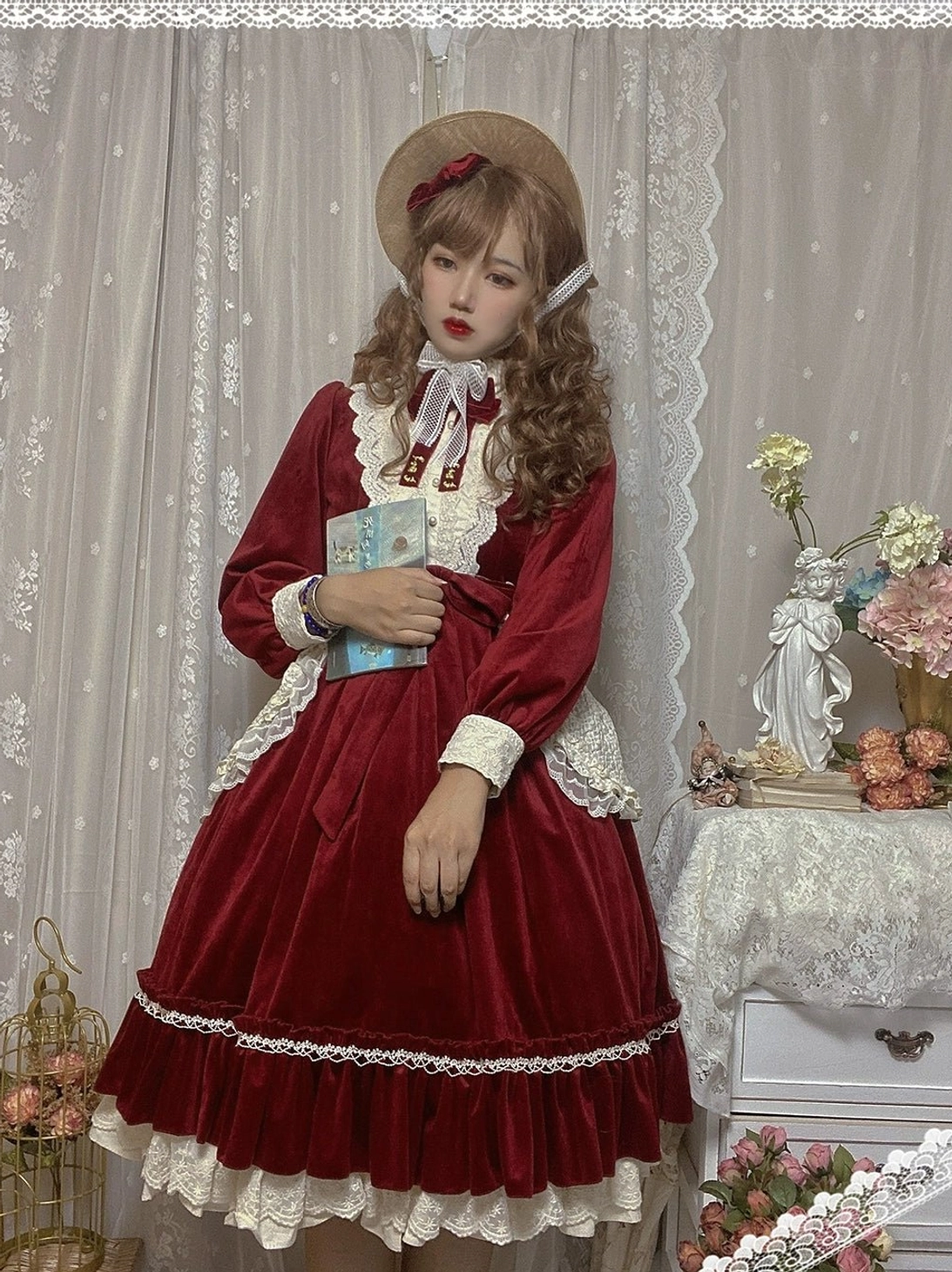 Lolita op dress back detail cross-pleated construction skirt flounce layered ruffles rear construction detail shot