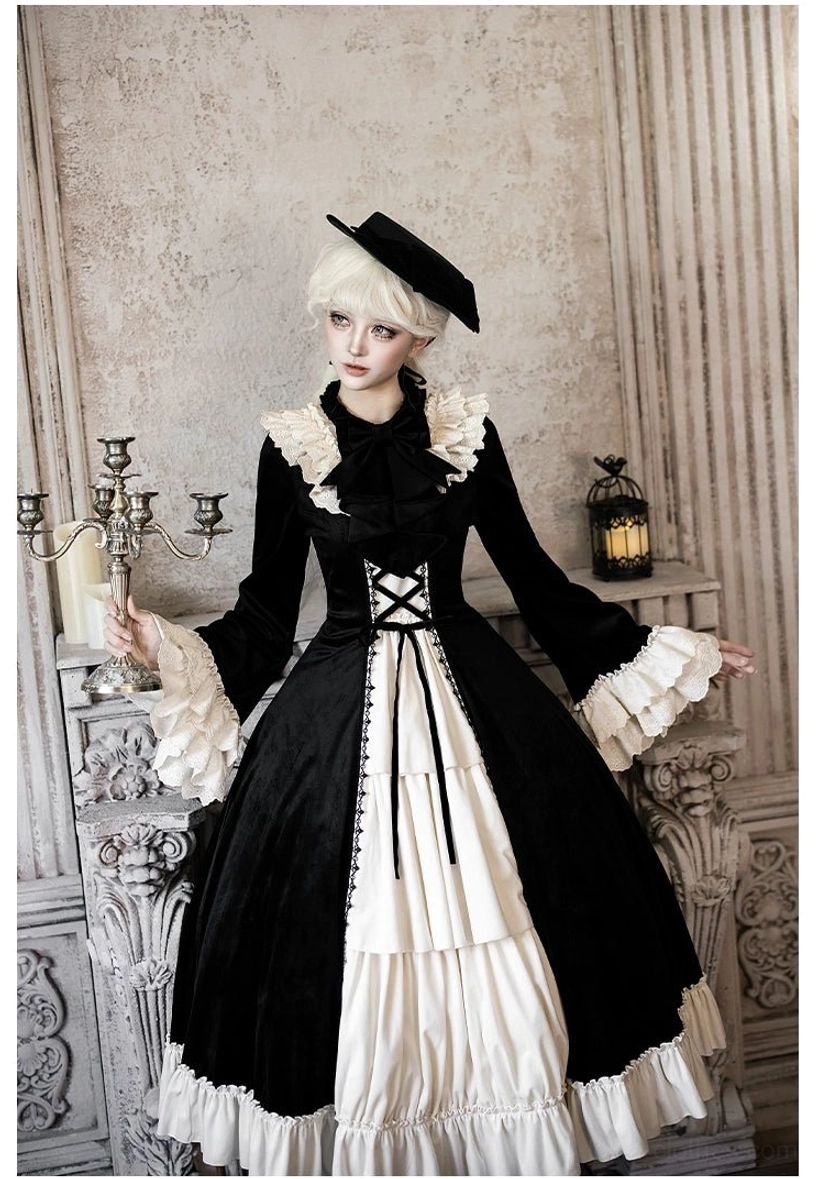 Classic lolita OP dress back zippered closure non-detachable waist tie functional design detail