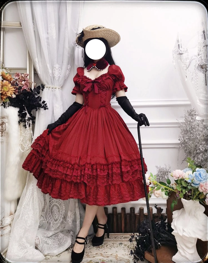 French Lolita one-piece dress showing breathable shirring back design for comfortable all-day wear