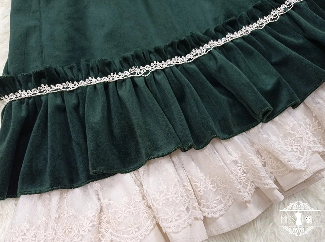 Vintage lolita op dress color comparison four colorways misty blue dark green raven black wine red display