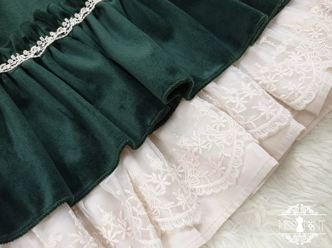 Lolita velvet op dress color swatch all colors together misty blue green black burgundy red options display