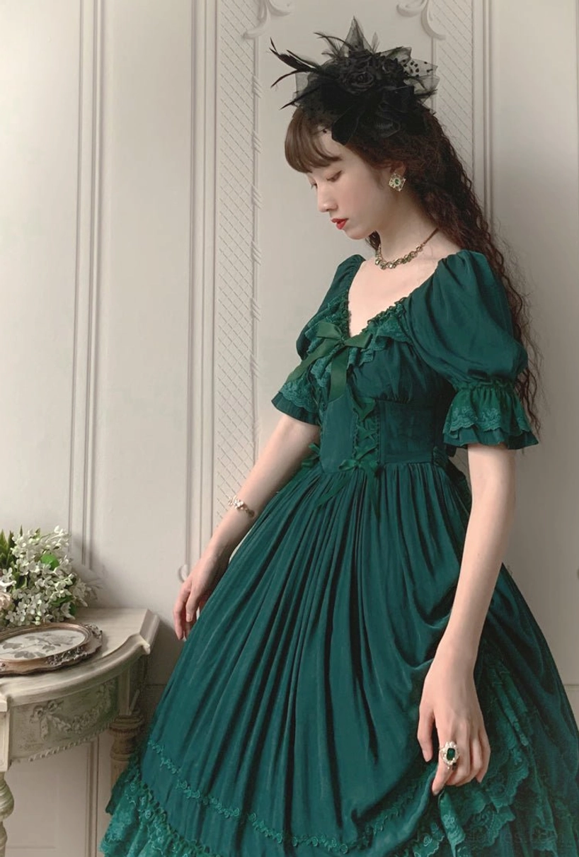 French Lolita one-piece dress styled with cross-body bag and coordinating color palette for fashion coordination