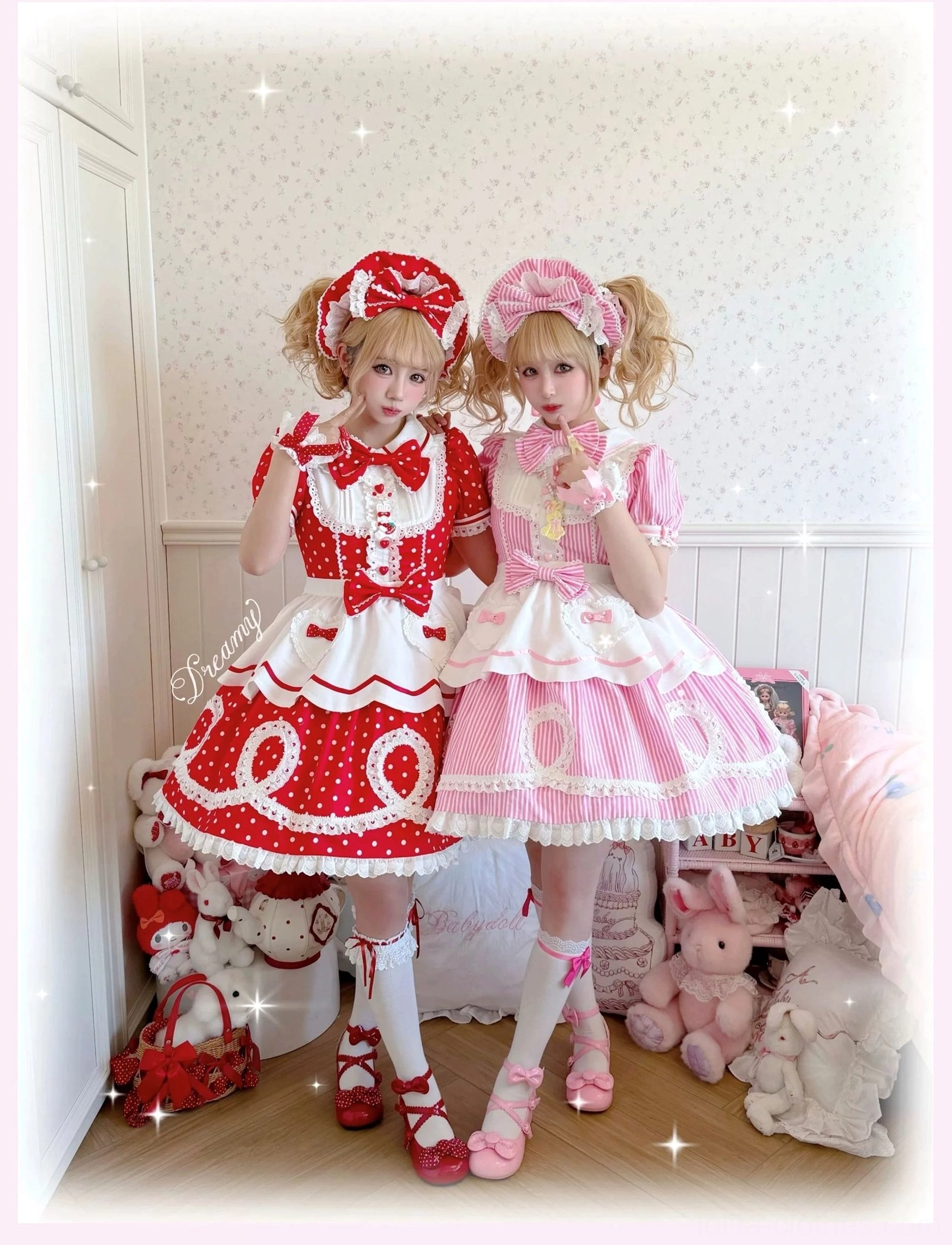 Detachable apron accessory for lolita OP dress in coordinated color showing independent styling capability