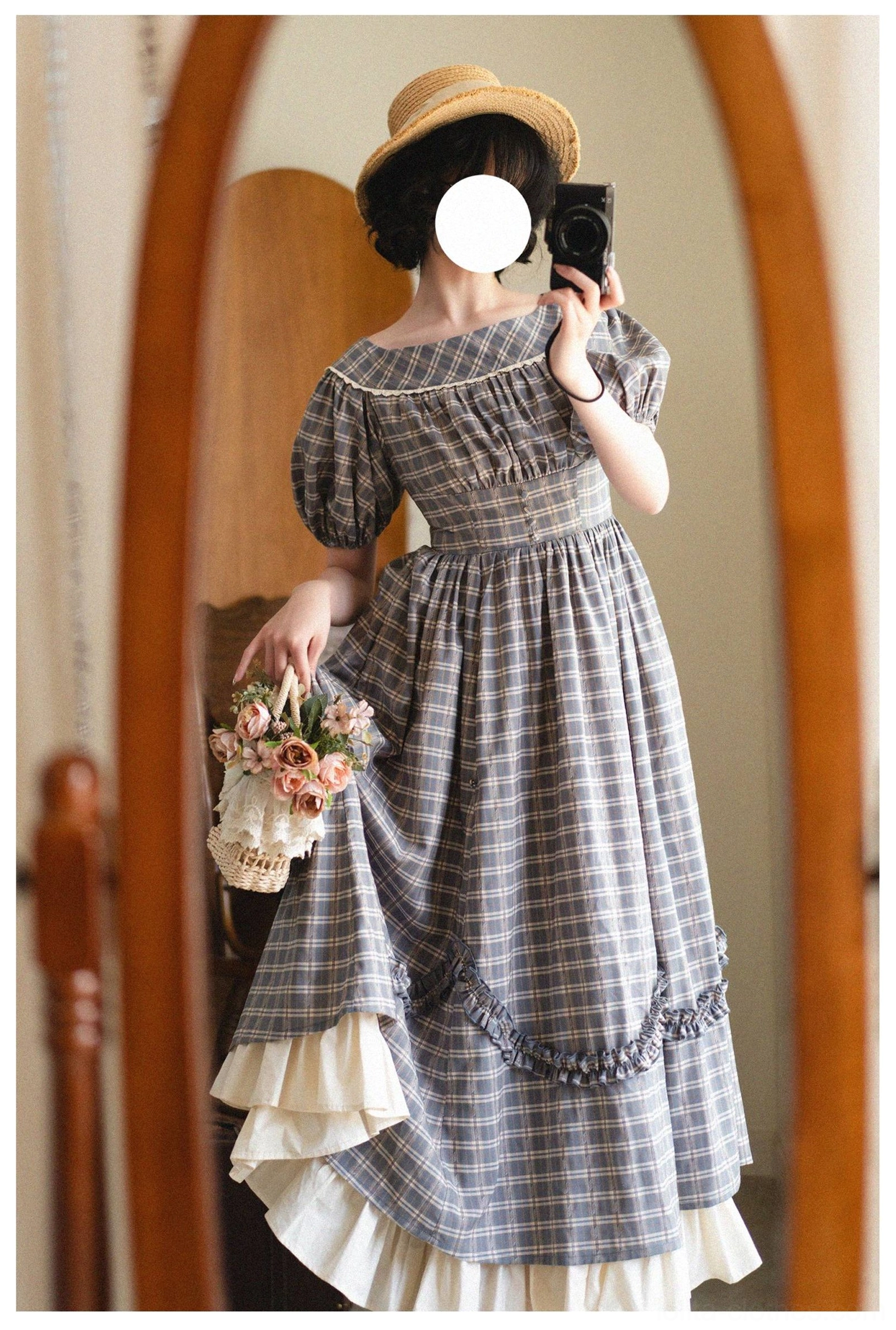 Classic Lolita OP dress detail photography showing construction quality stitching lace trim work