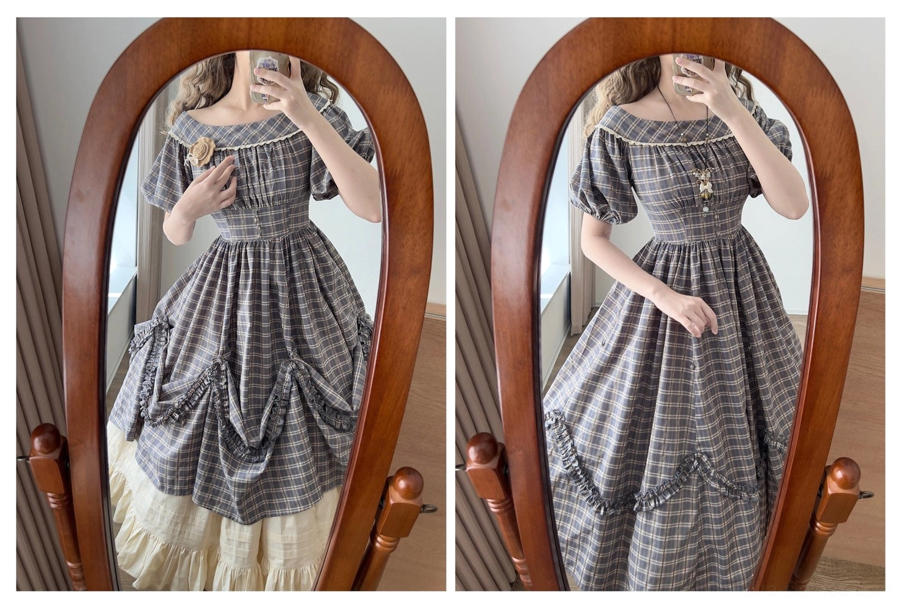 Classic Lolita OP dress in coordinated full outfit photo showing complete aesthetic with accessories