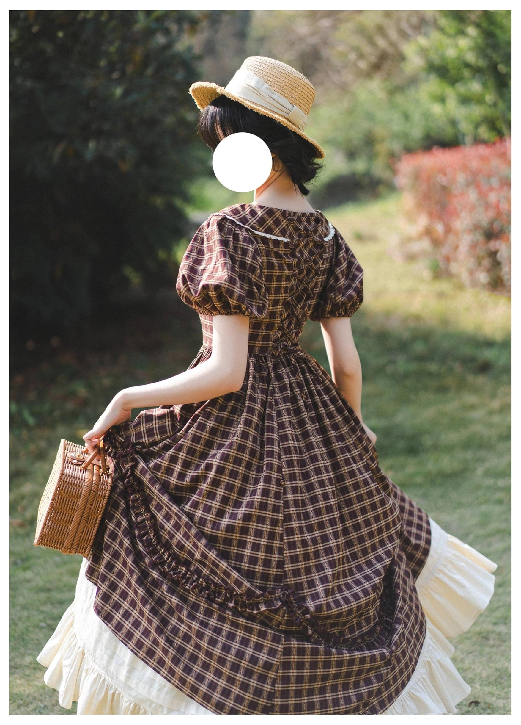 Forest Picnic Classic Lolita OP dress hanging display showing fullness and structure of skirt silhouette