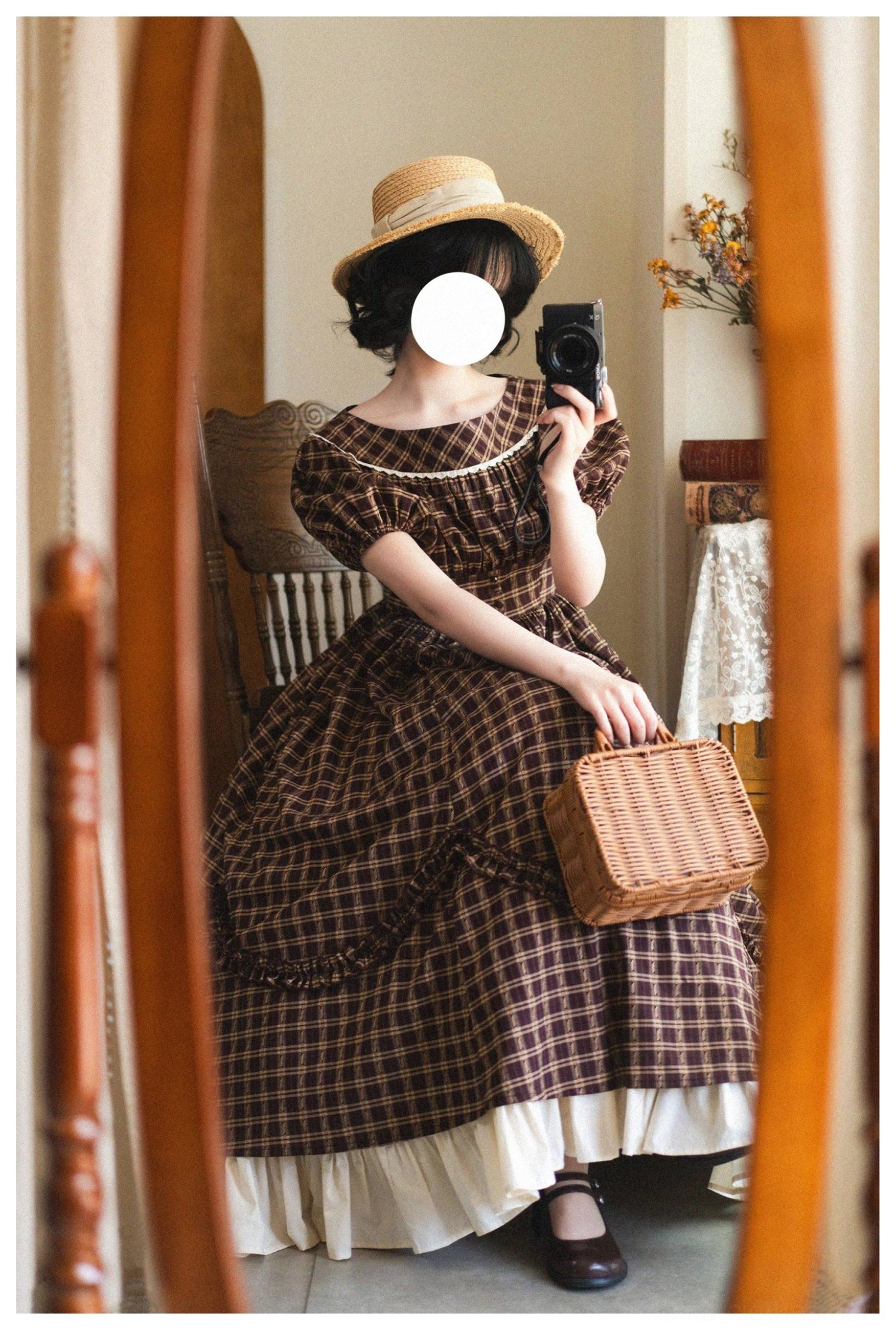Forest Picnic Lolita OP dress measurement chart visual guide showing size fit bust waist length