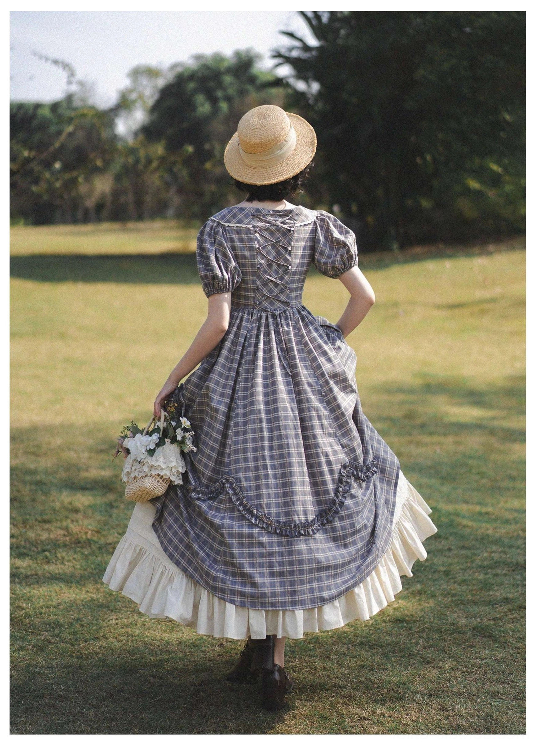 Lolita OP dress with petticoat layering technique showing how to achieve bell curve silhouette