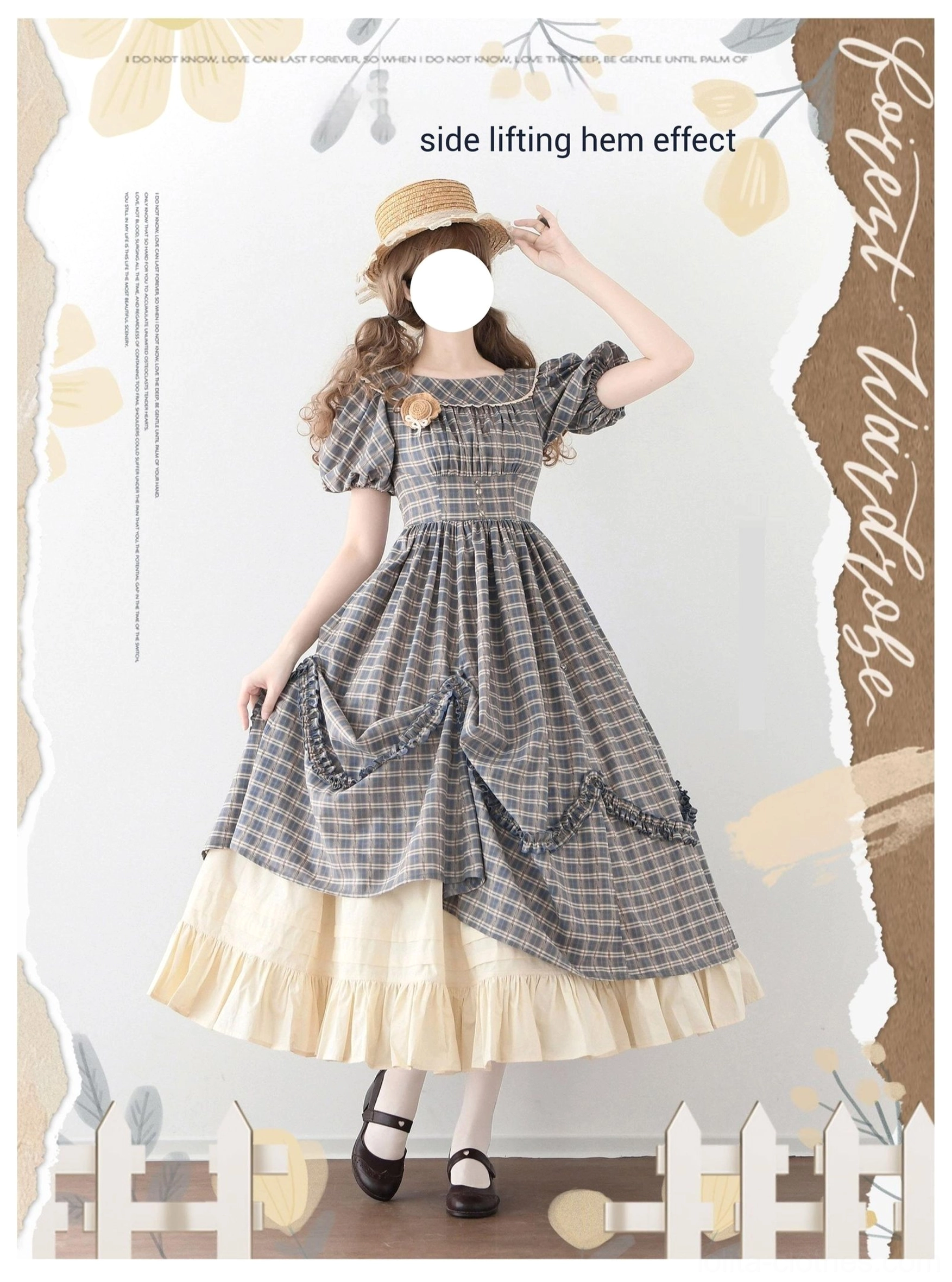 Classic Lolita OP dress plaid pattern close-up detail shot showing fabric texture weave polyester viscose blend quality