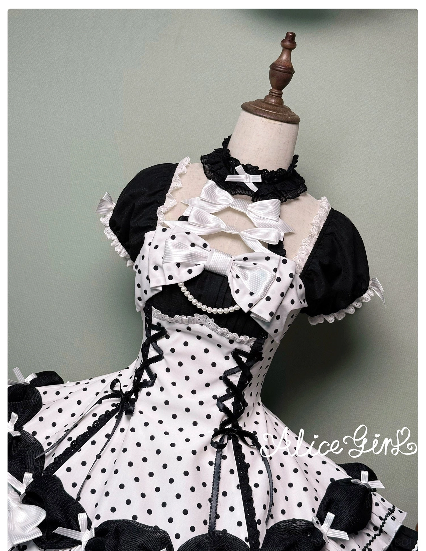Lolita OP dress halter neck close detail showing neckline construction and design quality