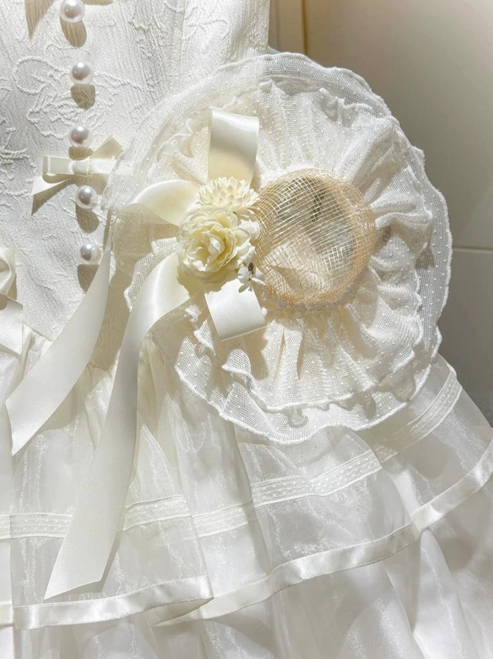 Matching milky apricot classic lolita dress hat accessory with embellishments, one size fits most, perfect complement for OP dress ensemble