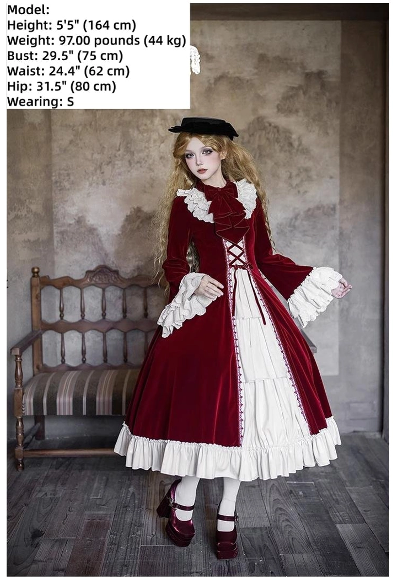 Lolita OP dress size chart detailed measurements S M L bust waist length shoulder width reference