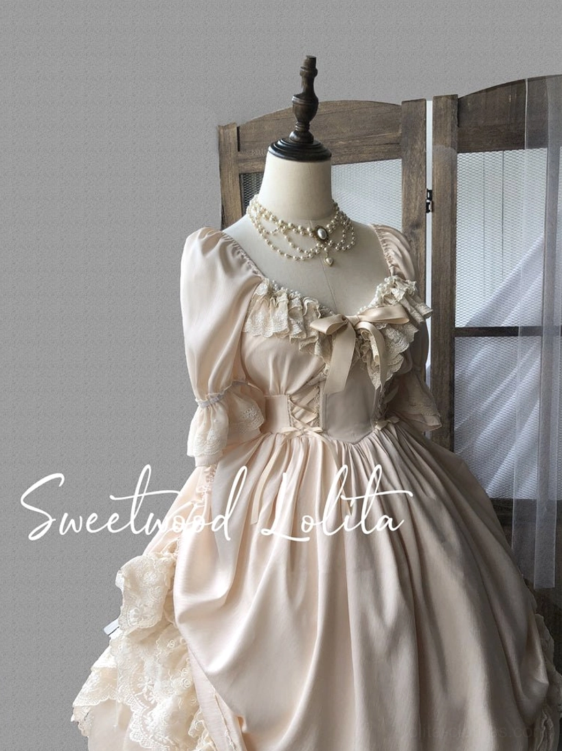 French Lolita one-piece dress with vintage-inspired locket showing jewelry detail for historical aesthetic