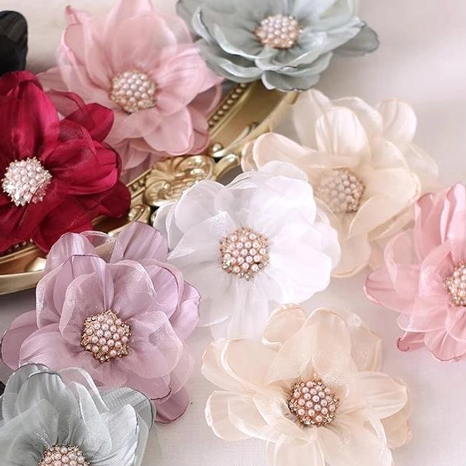 Organza lolita hair clip grass green cream white color variants romantic aesthetic