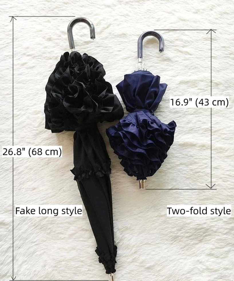 Lolita parasol curved metal J-shaped handle close-up showing elegant design and comfortable grip construction