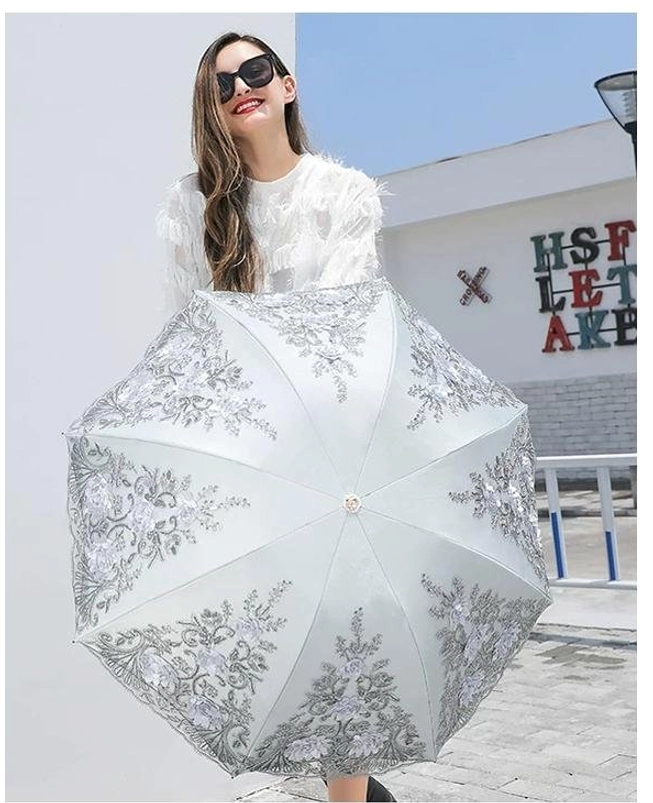 Foldable lolita parasol interior canopy view showcasing black UV-protective coating and construction quality, demonstrating sun protection technology