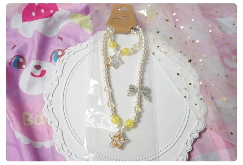 Lolita pearl gradient choker and bracelet jewelry set with multiple color charm variations displayed