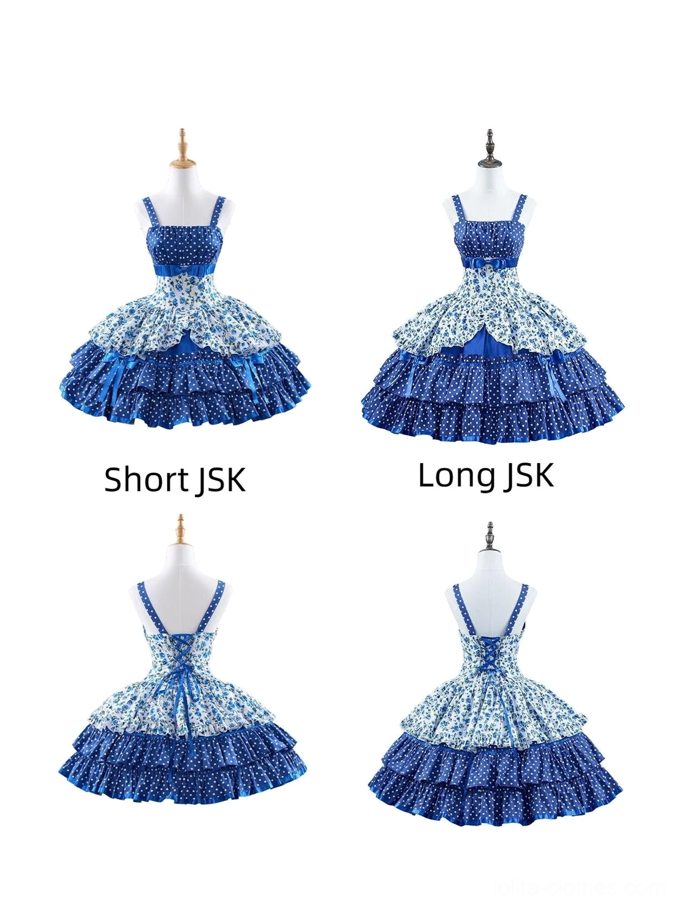 Peter Pan collar Lolita blouse size chart reference showing sizes S to 2XL with bust, waist, sleeve length and shoulder width measurements in both centimeters and inches