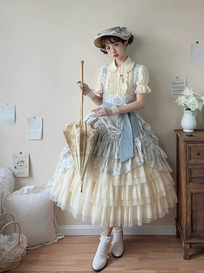 Lolita petticoat volume adjustability demonstration showing different length and fullness options using waist button feature for versatile styling