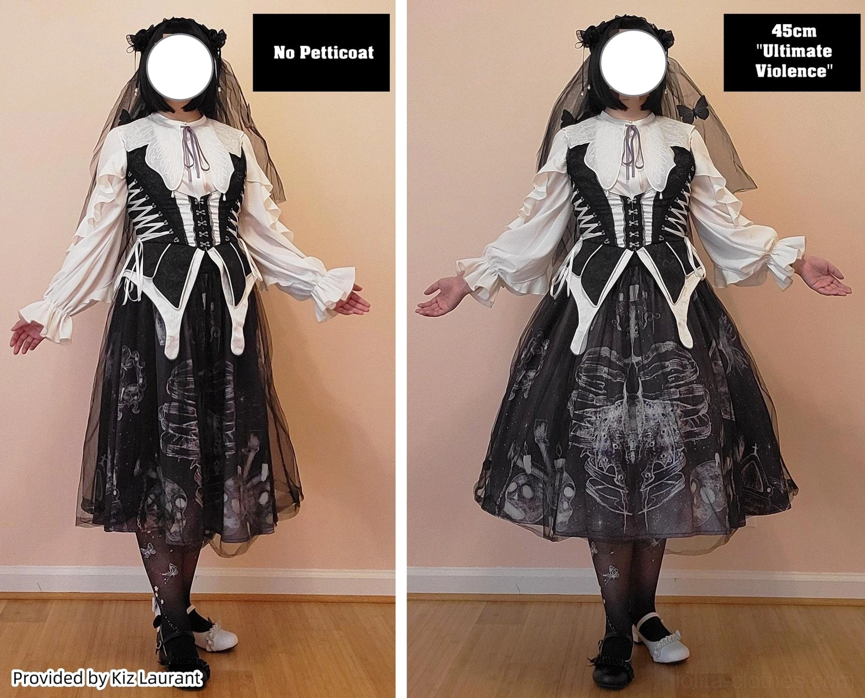 Lolita petticoat care instruction detail showing hand wash cool water maintenance pure cotton lining organza fabric