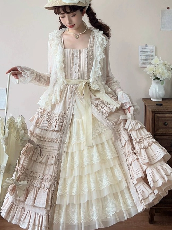 Classic lolita petticoat styled full coordinate outfit featuring vintage blouse hair accessories and complete lolita fashion ensemble inspiration