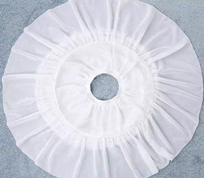 lolita petticoat overhead flat lay top-down view waist opening center gathered ruffles chiffon folds