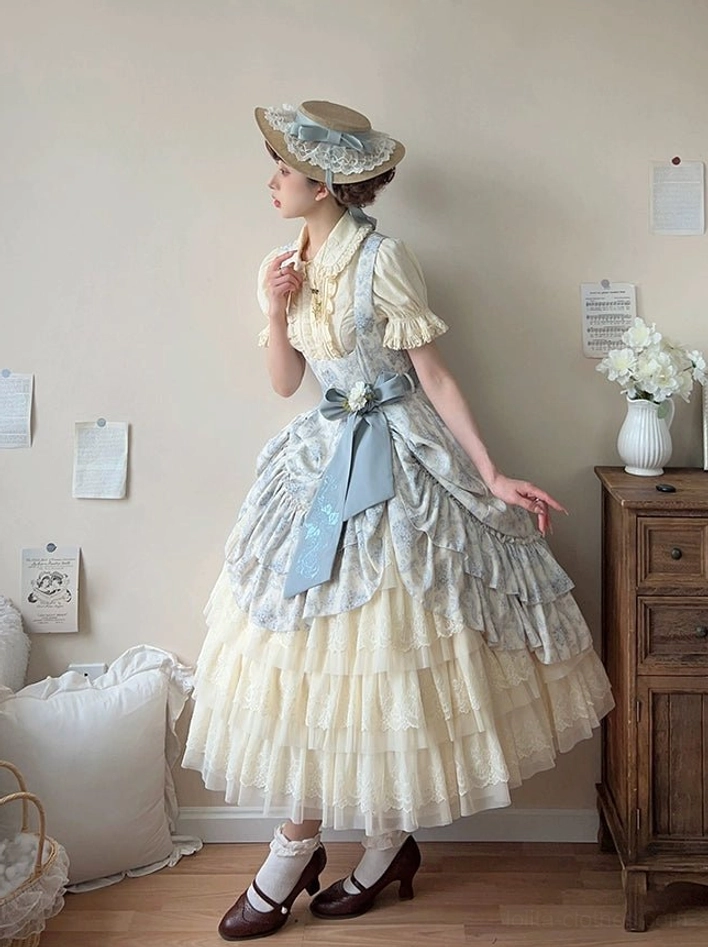 Three-color lolita petticoat comparison white black apricot front view showcasing color palette options for different lolita fashion aesthetics
