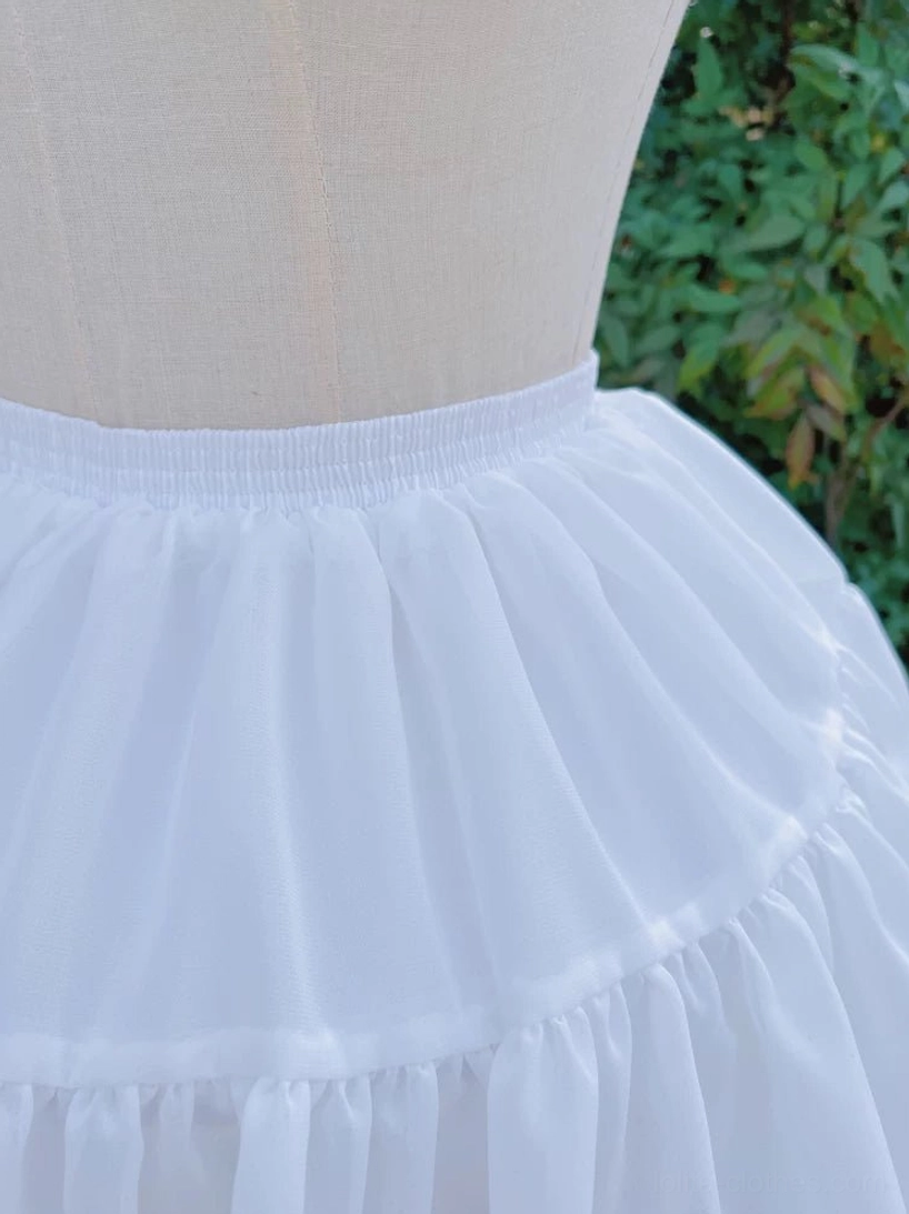 Close-up lolita petticoat waist upper skirt wide elastic waistband neat layered ruffled seams detail