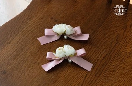 pink lolita hair clip double set with delicate lace detail silk rose ornaments and secure grip mechanism