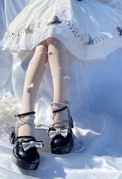 Multiple colorway display of Sweet Lolita gradient platform heels arranged to showcase all available color options: pink, light yellow, peacock blue, and classic black variants