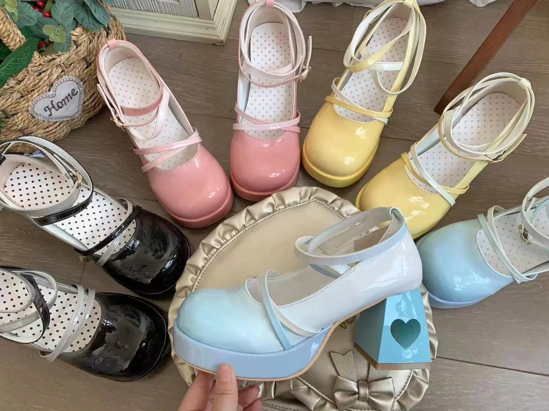 Bottom sole view of Sweet Lolita platform heels showing waterproof rubber construction, durable traction pattern, and structural support design for extended wear comfort