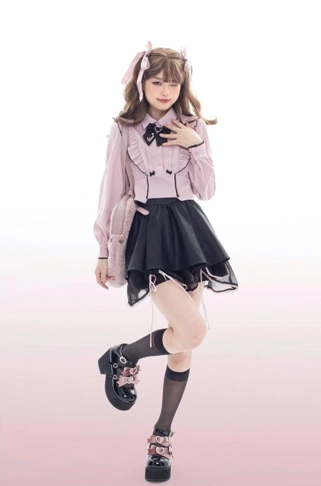 Lolita platform heel shoes with character styling backdrop sweet punk lolita fashion aesthetic color coordination inspiration