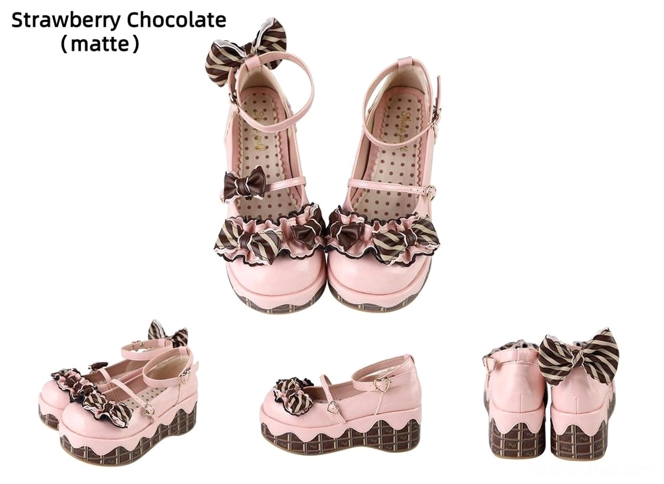 Lolita platform shoes material composition showing PU upper EVA sole and cowhide anti-slip patch construction quality features