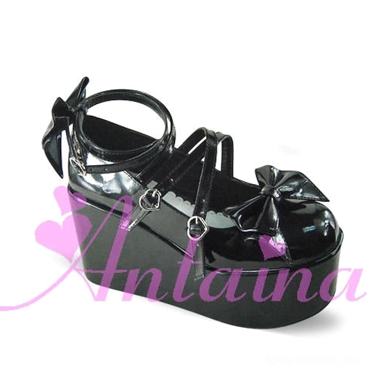 Lolita platform shoes waterproof platform sole texture showing high wedge construction, waterproof material finish, and platform thickness measurement