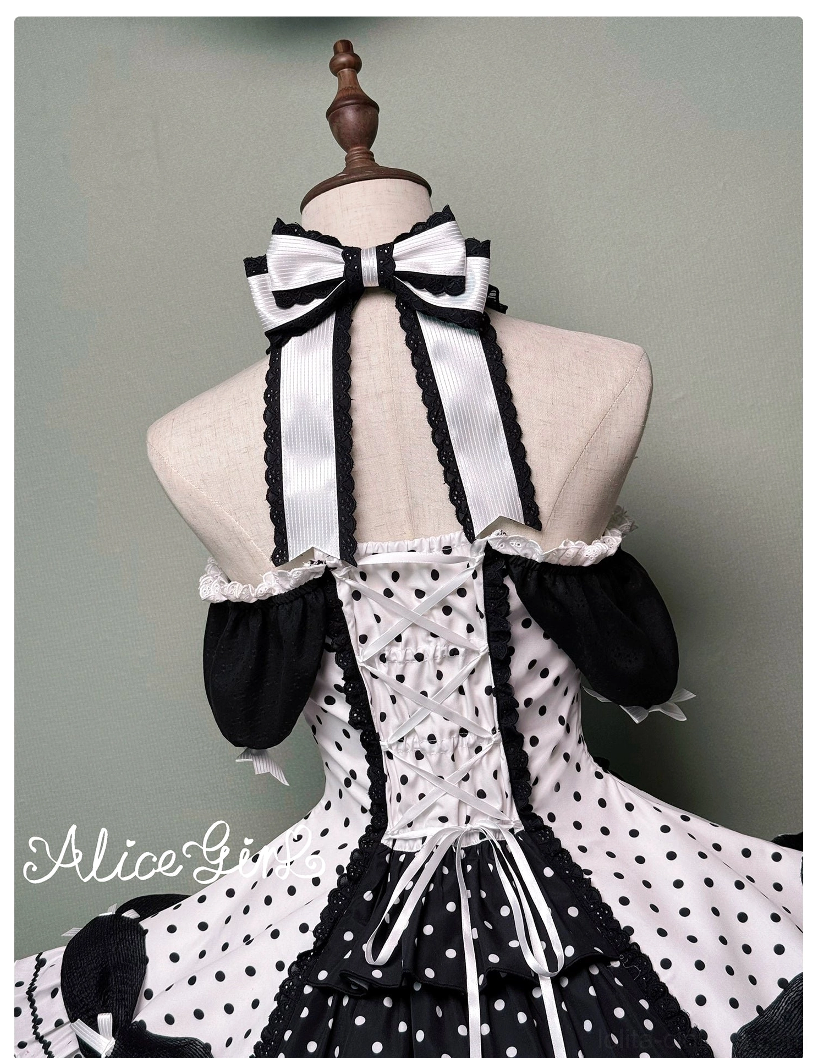 Old School Lolita polka dot dress product code and information tag showing LOL-DRE-3236