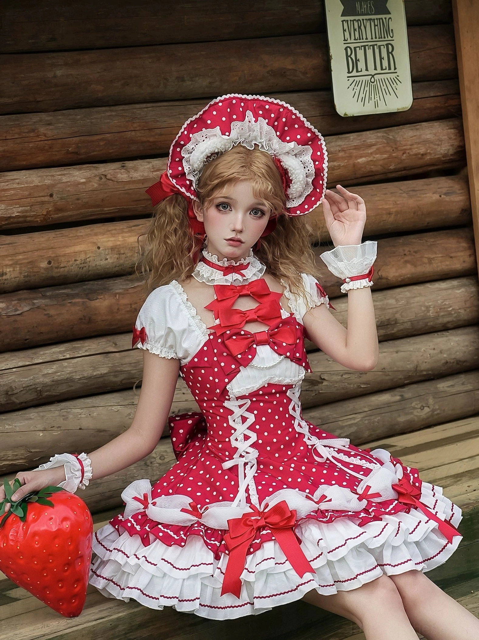Old School Lolita polka dot dress ruffled skirt construction detail showing layered tiers and fabric drape