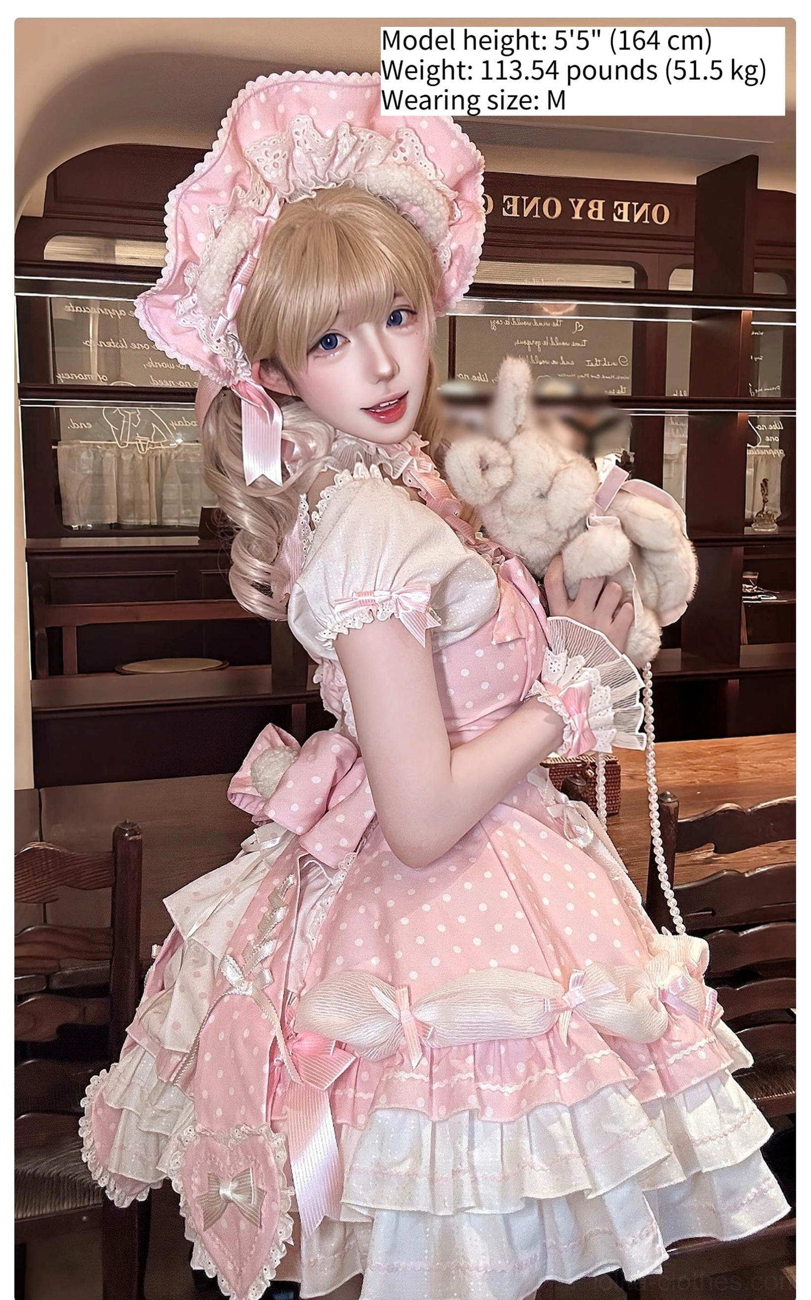 Old School Lolita polka dot dress side zipper closure detail showing construction quality and hidden zip entry