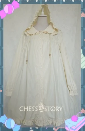 Cream Lolita windbreaker raincoat centered front view showing star decorative charms flowy relaxed silhouette and long sleeves