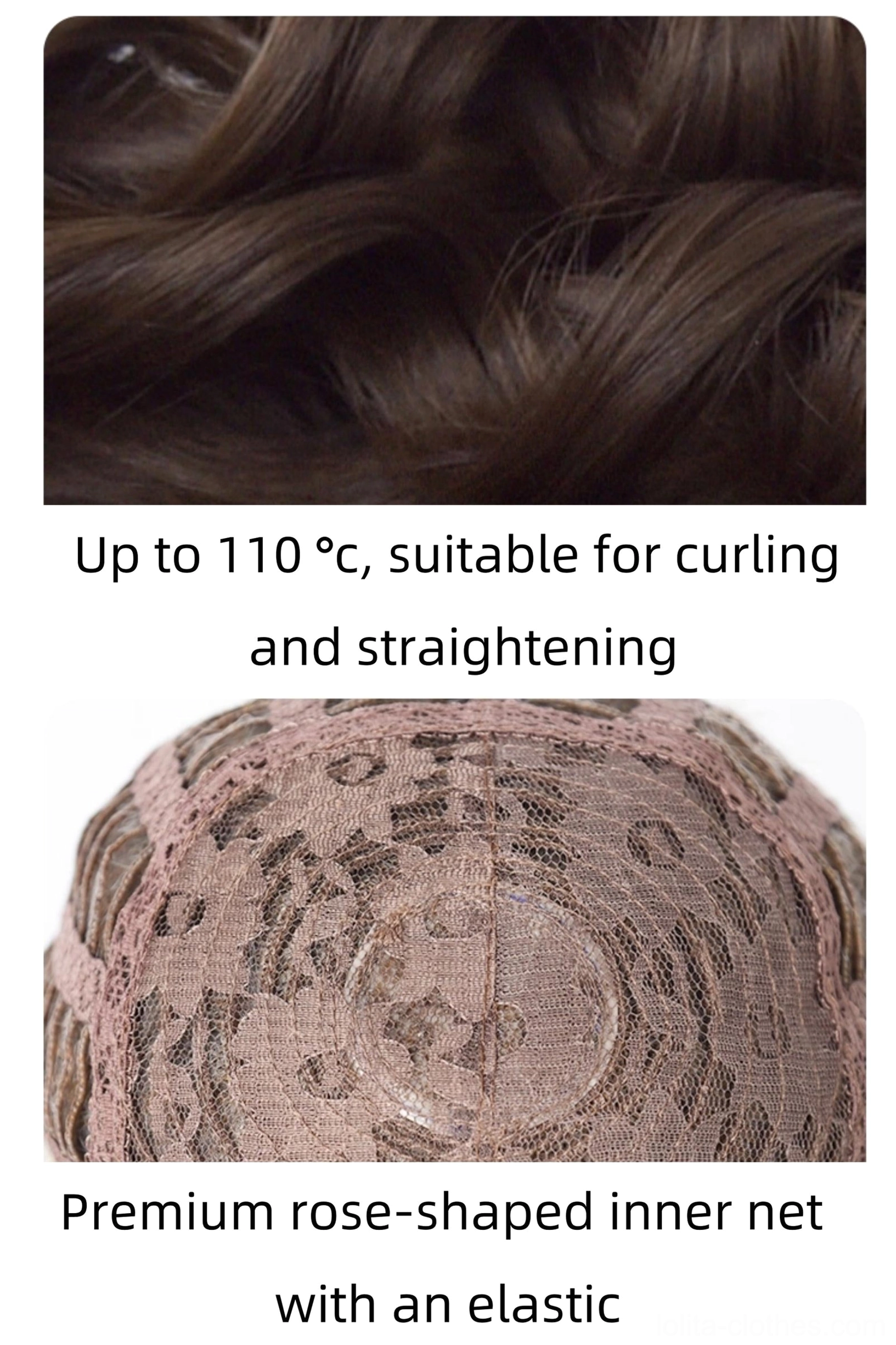 Lolita wig elastic hair net base and scalp design detail showing realistic hairline and comfortable wearing foundation for Old School Roman curls