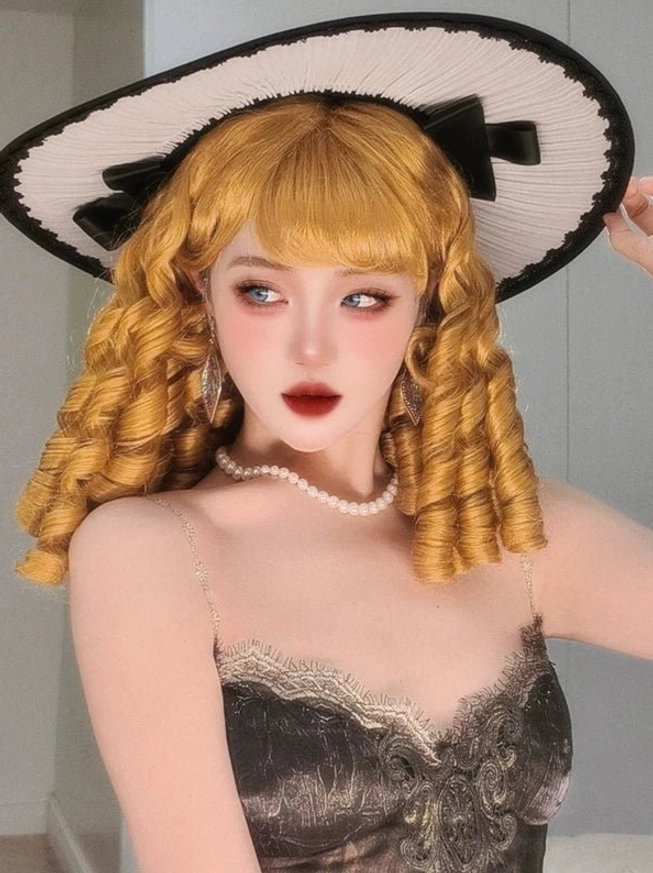 Lolita roman roll wig chocolate brown color option ringlet curls doll-like aesthetic vintage styling