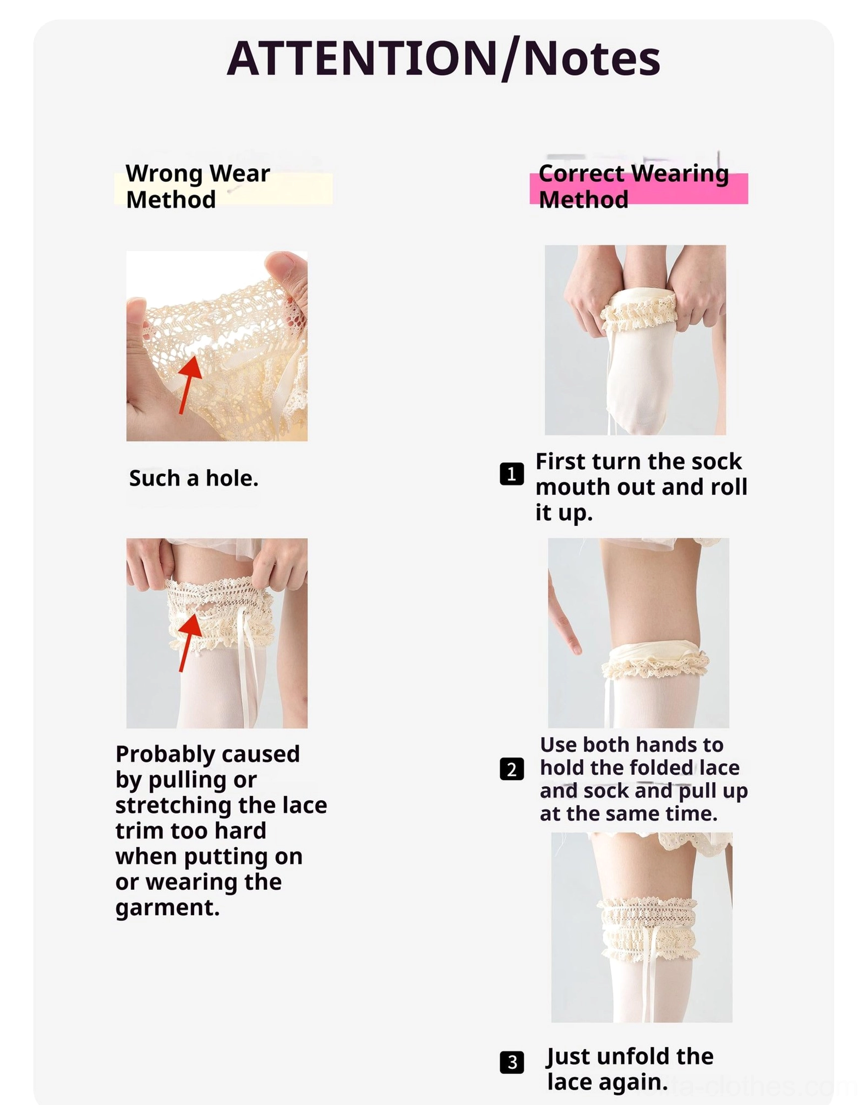 Classic lolita ruffle socks size chart and measurement guide showing mid-calf knee-high and over-the-knee length options
