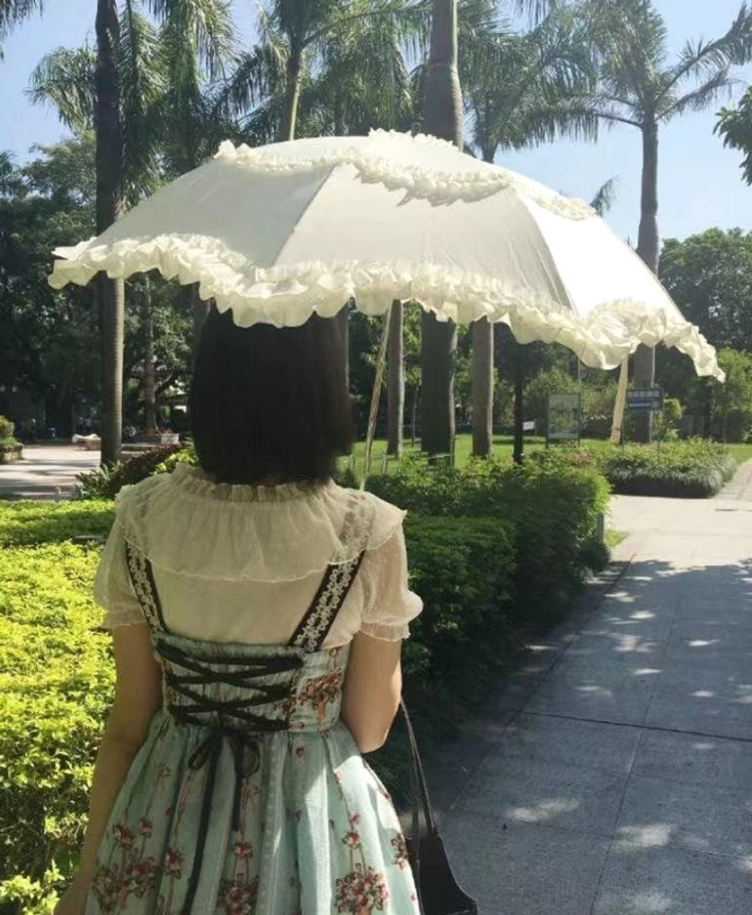 Lolita ruffled parasol photography showcase featuring elegant posed display perfect for photoshoots and coordinates