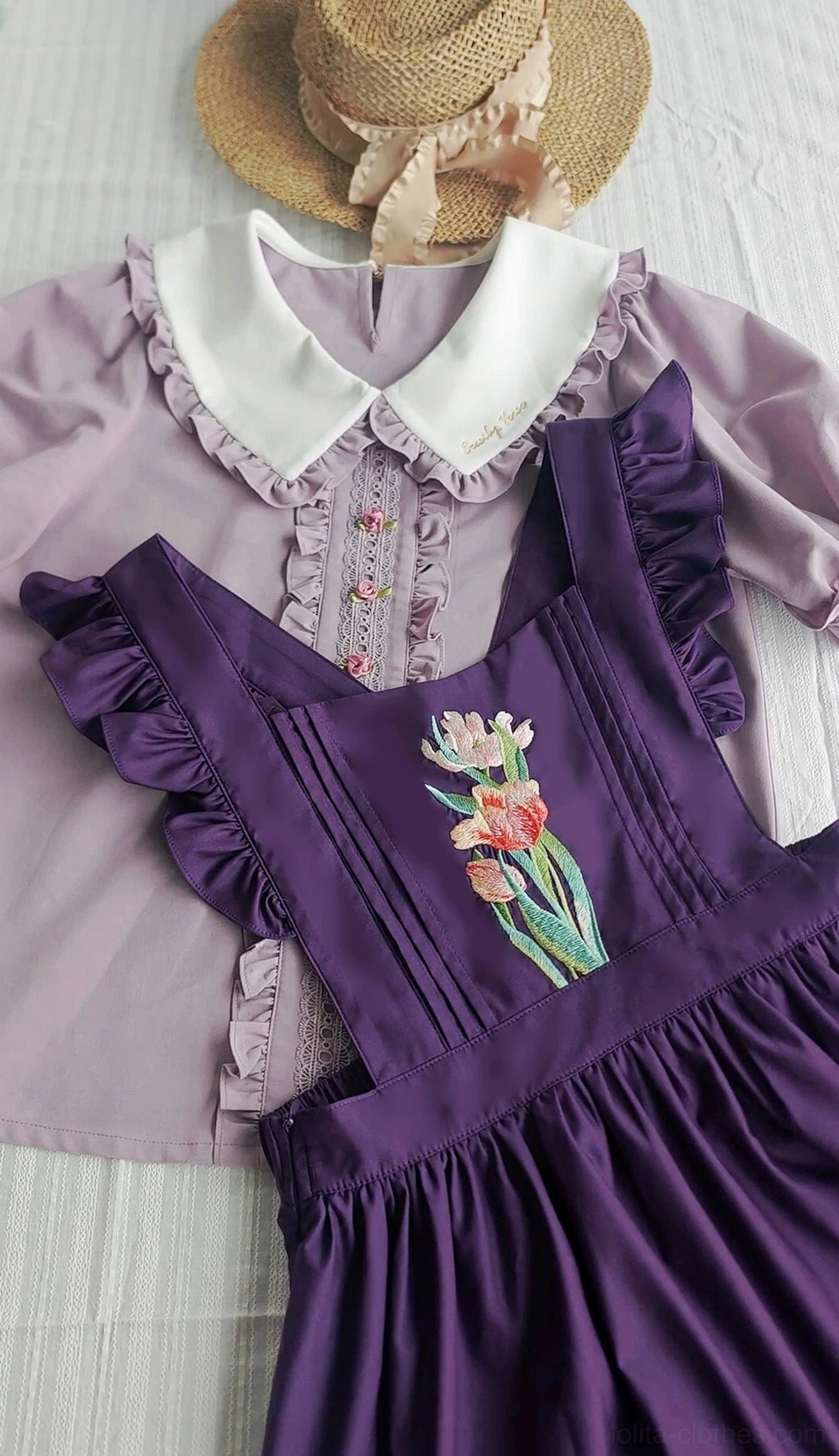 Lolita salopette dress ruffles pintucks detail embellishment design