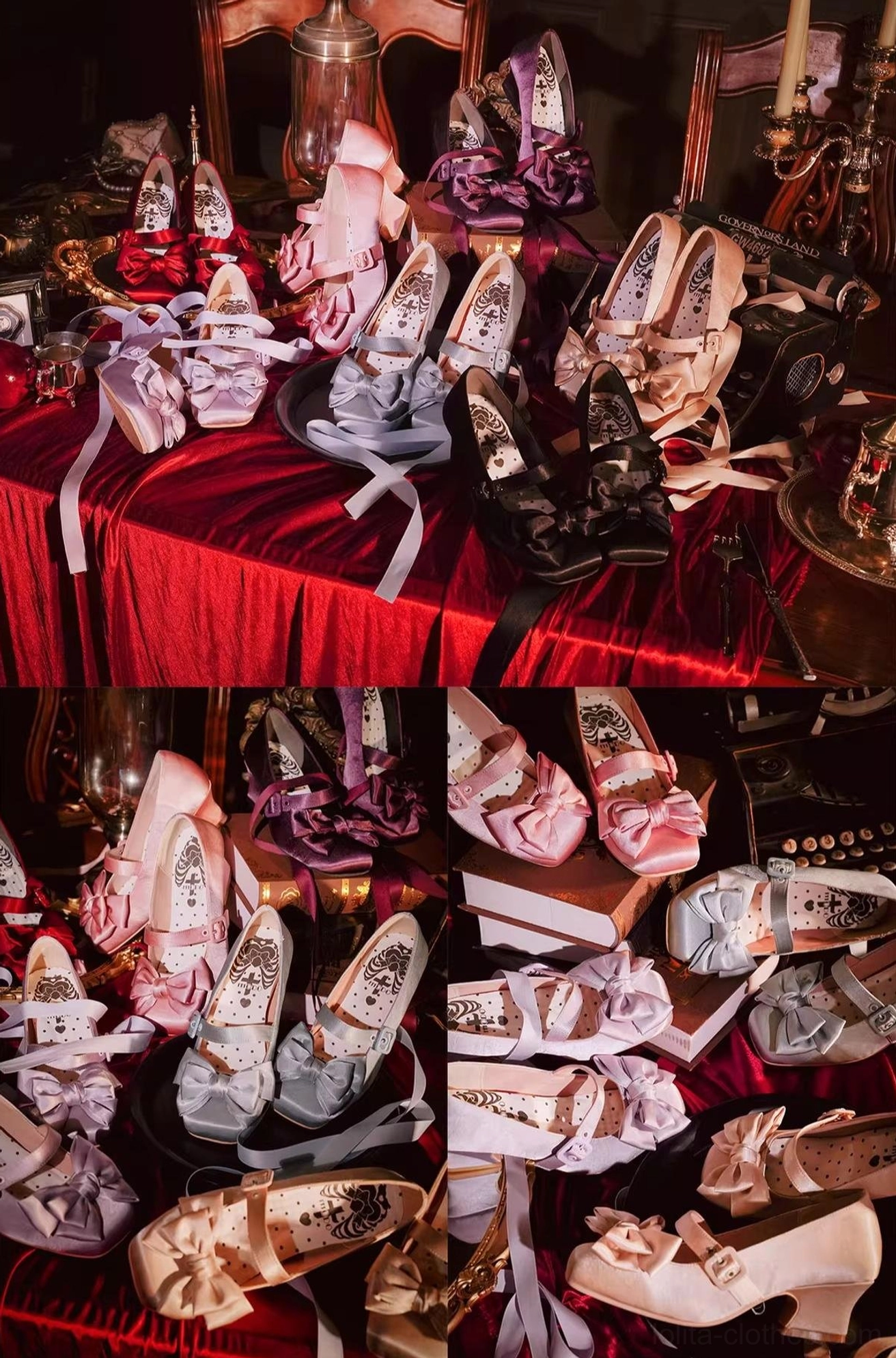 Lolita satin Mary Jane shoes size chart and fit guide showing EU UK and US sizes with corresponding foot length measurements for proper sizing