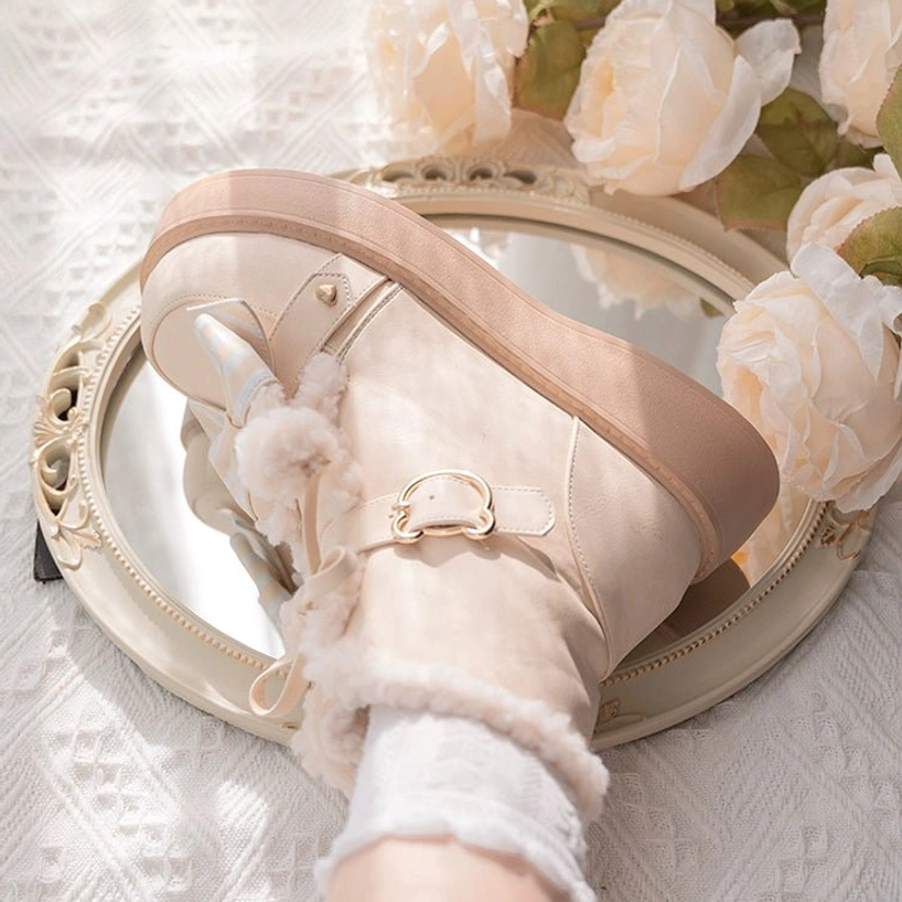 Lolita snow boots material composition PU artificial short plush quality construction durable weather-resistant premium craftsmanship