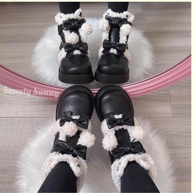 Lolita snow boots with thick winter socks layering styling guide