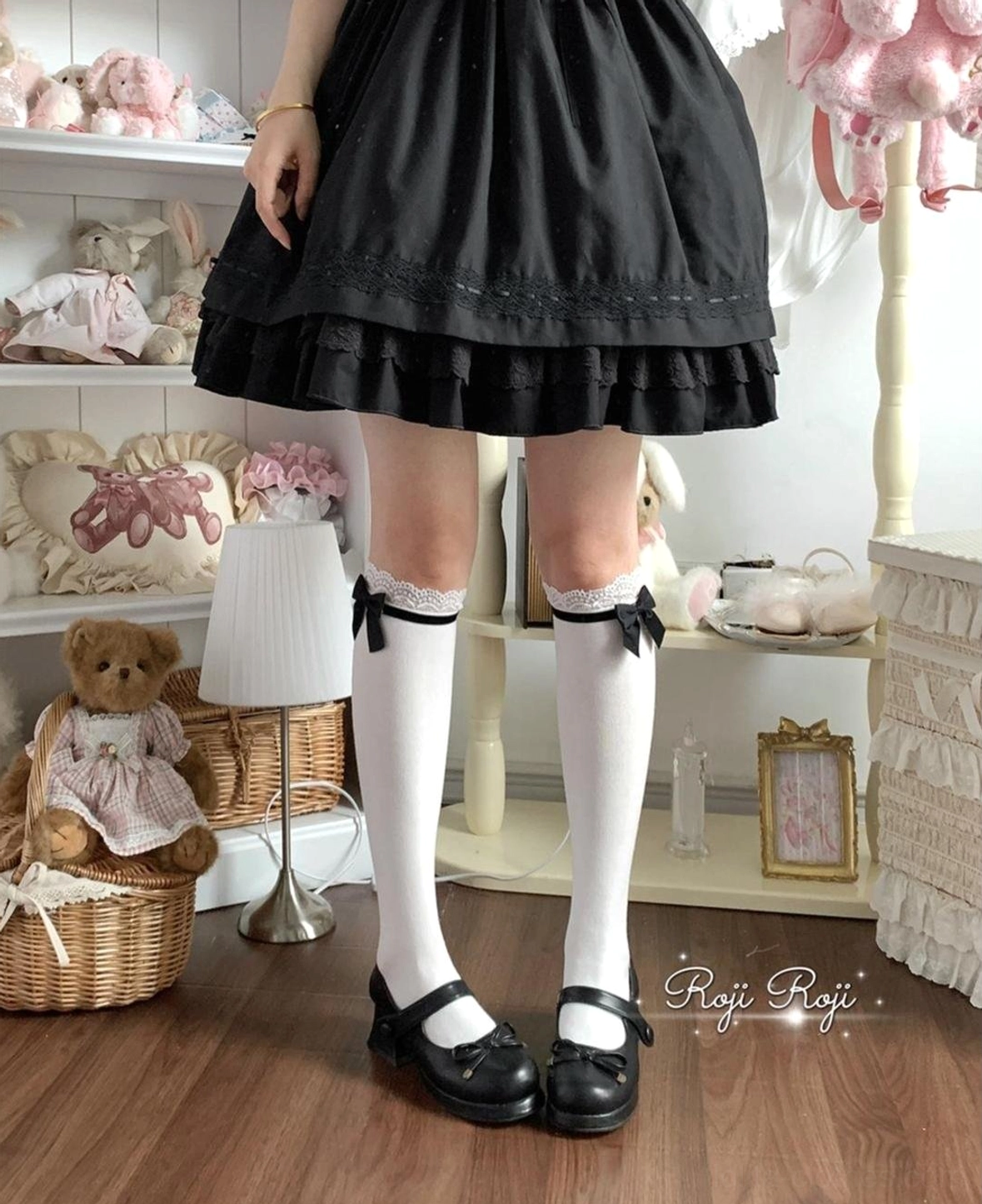 Sweet lolita socks sizing guide comparison showing mid-calf knee-high and over-knee length options with measurement specifications