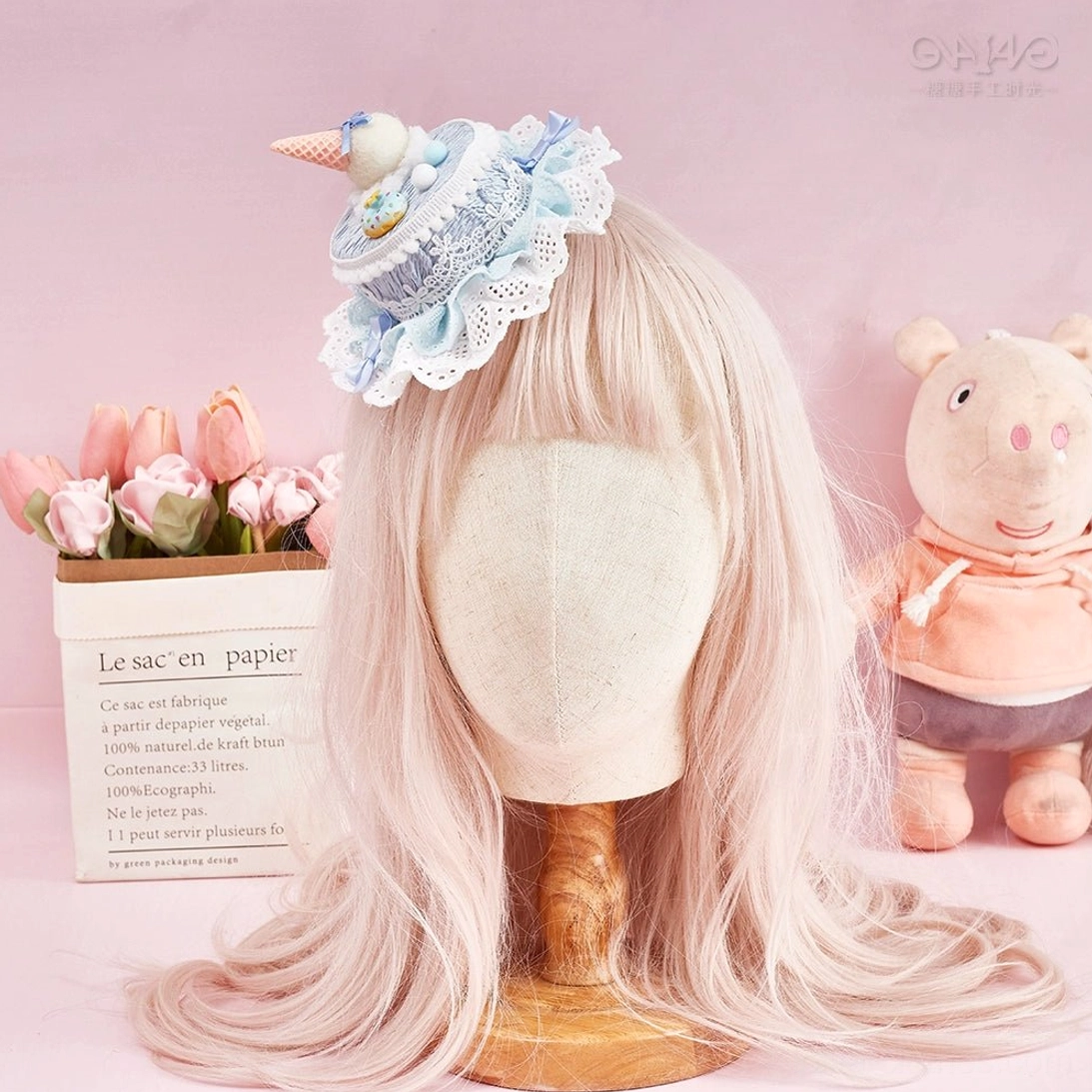 Lolita sweet fashion cake hair clip with miniature pastry inspired charms and authentic lace ruffle construction