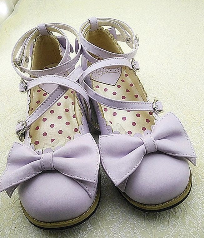 Lolita tea party low heel princess Mary Jane shoes available in multiple sweet color options including pink burgundy and purple, authentic Japanese subculture fashion footwear