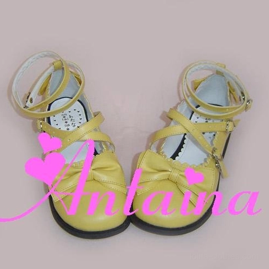 Lolita tea party shoe styling display demonstrating comfortable fit, crossover ankle strap security, decorative elements, and wearability